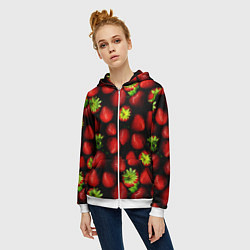 Толстовка на молнии женская Клубничка - ягоды, цвет: 3D-белый — фото 2