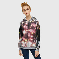 Толстовка на молнии женская Сияние розовых и золотых блесток на черном фоне, цвет: 3D-меланж — фото 2