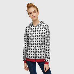 Толстовка на молнии женская Геометрический черно-белый узор, цвет: 3D-красный — фото 2