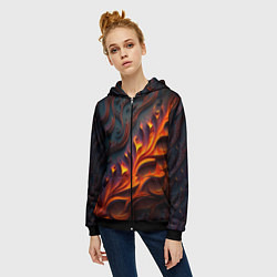 Толстовка на молнии женская Огненный орнамент с языками пламени, цвет: 3D-черный — фото 2