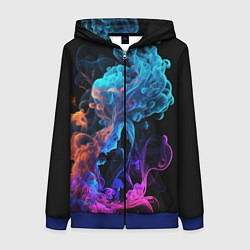 Женская толстовка на молнии Неоновый цветной дым на черном фоне