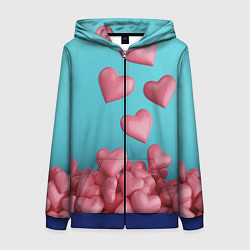 Толстовка на молнии женская Россыпь сердец на день святого валентина, цвет: 3D-синий