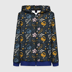 Женская толстовка на молнии Растительный паттерн с котиками