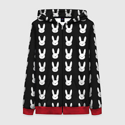 Толстовка на молнии женская Bunny pattern black, цвет: 3D-красный