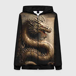 Толстовка на молнии женская Китайский дракон с открытой пастью, цвет: 3D-черный