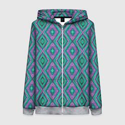 Женская толстовка на молнии Зелено-фиолетовые ромбы: орнамент