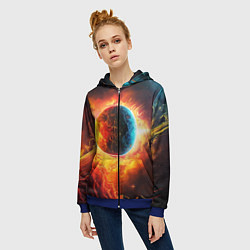 Толстовка на молнии женская Планета в огненном космосе, цвет: 3D-синий — фото 2