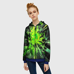 Толстовка на молнии женская Fractal green explosion, цвет: 3D-синий — фото 2