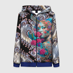 Толстовка на молнии женская Japanese beauty - irezumi, цвет: 3D-синий