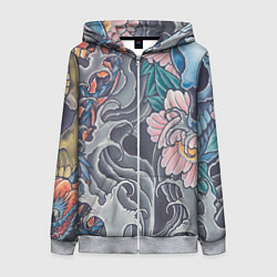 Женская толстовка на молнии Иредзуми: змеи и черепа