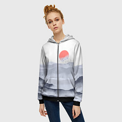 Толстовка на молнии женская Японский пейзаж - восход солнца, цвет: 3D-черный — фото 2