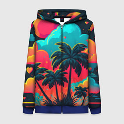 Женская толстовка на молнии Неоновые пальмы на закате