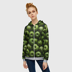 Толстовка на молнии женская Сочная текстура из зеленых яблок, цвет: 3D-меланж — фото 2