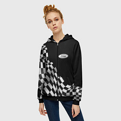 Толстовка на молнии женская Ford racing flag, цвет: 3D-черный — фото 2