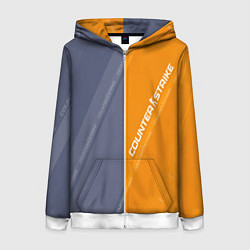 Толстовка на молнии женская Counter Strike 2 Blue Orange Pattern, цвет: 3D-белый