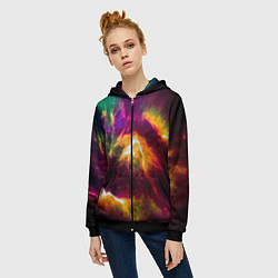 Толстовка на молнии женская Небула в космосе разноцветная - нейронная сеть, цвет: 3D-черный — фото 2