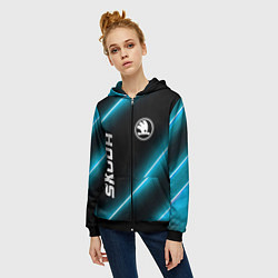 Толстовка на молнии женская Skoda неоновые лампы, цвет: 3D-черный — фото 2