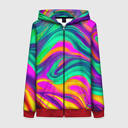 Толстовка на молнии женская Градиентные цветные волны, цвет: 3D-красный