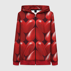 Толстовка на молнии женская Red hearts, цвет: 3D-красный