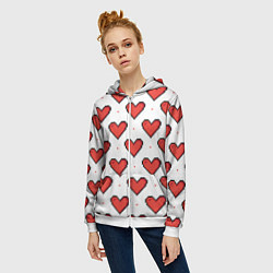 Толстовка на молнии женская Pixel heart, цвет: 3D-белый — фото 2