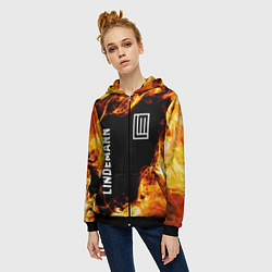 Толстовка на молнии женская Lindemann и пылающий огонь, цвет: 3D-черный — фото 2