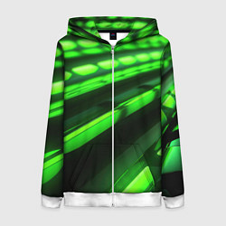 Толстовка на молнии женская Green neon abstract, цвет: 3D-белый