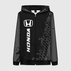 Толстовка на молнии женская Honda speed на темном фоне со следами шин: по-верт, цвет: 3D-черный