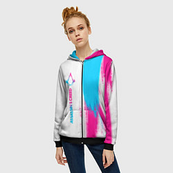 Толстовка на молнии женская Assassins Creed neon gradient style: по-вертикали, цвет: 3D-черный — фото 2