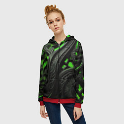 Толстовка на молнии женская Green black abstract, цвет: 3D-красный — фото 2