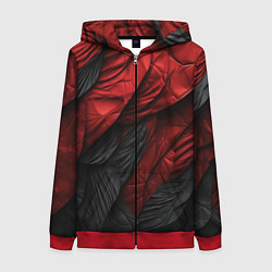 Толстовка на молнии женская Red black texture, цвет: 3D-красный