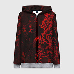 Толстовка на молнии женская Красный дракон - иероглифы, цвет: 3D-меланж