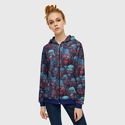 Толстовка на молнии женская Monster skulls pattern, цвет: 3D-синий — фото 2