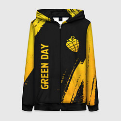 Толстовка на молнии женская Green Day - gold gradient: надпись, символ, цвет: 3D-черный