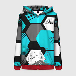 Толстовка на молнии женская Шестиугольники абстрактный фон, цвет: 3D-красный