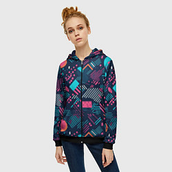 Толстовка на молнии женская Абстракция синяя паттерн, цвет: 3D-черный — фото 2