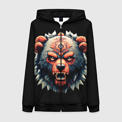 Толстовка на молнии женская С разъяренным медведем, цвет: 3D-черный