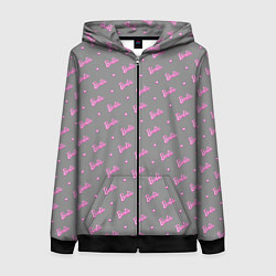 Женская толстовка на молнии Паттерн - Барби и серый фон