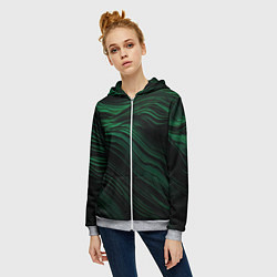 Толстовка на молнии женская Dark green texture, цвет: 3D-меланж — фото 2