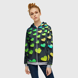 Толстовка на молнии женская Паттерн - сердца градиент - нейросеть, цвет: 3D-меланж — фото 2