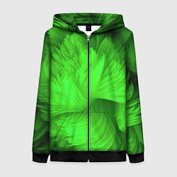 Толстовка на молнии женская Зеленая объемная абстракция, цвет: 3D-черный