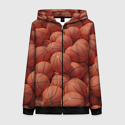 Толстовка на молнии женская Узор с баскетбольными мячами, цвет: 3D-черный