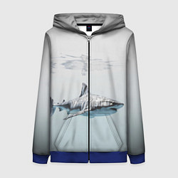 Толстовка на молнии женская Акула большая белая в толще воды, цвет: 3D-синий