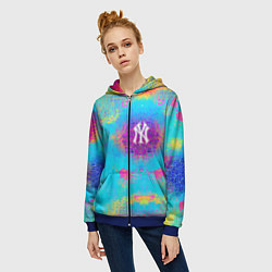 Толстовка на молнии женская New York Yankees - baseball team - logo, цвет: 3D-синий — фото 2
