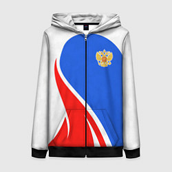Толстовка на молнии женская Герб РФ - white sport, цвет: 3D-черный