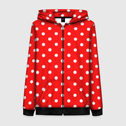 Женская толстовка на молнии Белый горошек на красном