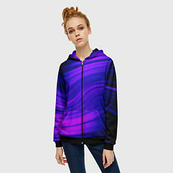 Толстовка на молнии женская Волнистый абстрактный узор в синих и малиновых тон, цвет: 3D-черный — фото 2