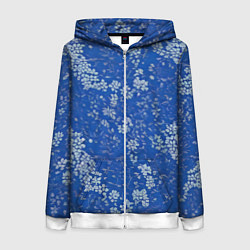 Женская толстовка на молнии Белые лепестки на синем фоне