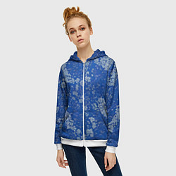 Толстовка на молнии женская Белые лепестки на синем фоне, цвет: 3D-белый — фото 2