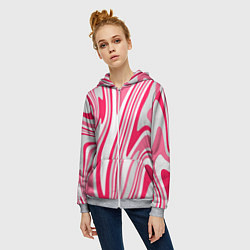 Толстовка на молнии женская Абстракция бело-серо-розовый, цвет: 3D-меланж — фото 2