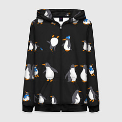 Толстовка на молнии женская Веселая семья пингвинов, цвет: 3D-черный